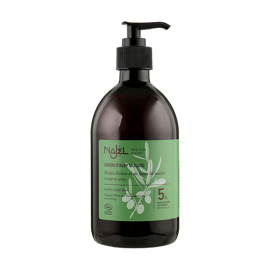 Органічне рідке алеппське мило Najel Aleppo Liquid Soap 5% Bay Laurel Oil, 500 мл